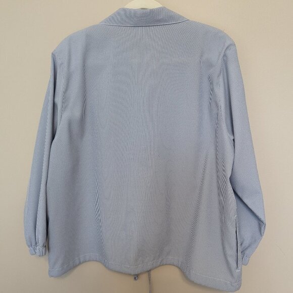 VINTAGE Bon Worth seersucker blue white jacket floral embroidery EUC Petite L - Picture 4 of 10